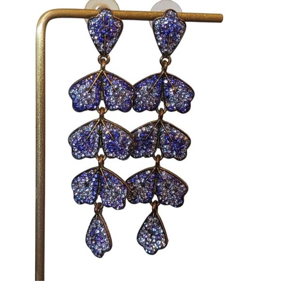Vintage Cascading Purple Crystal Leaf Dangle Post Earrings - Picture 1 of 7
